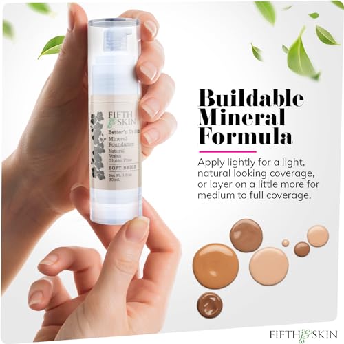 Fifth & Skin: Better¡¯n Ur Skin Liquid Foundation (SOFT BEIGE) - Natural, Organic, Vegan, Cruelty-Free - Gluten-Free Beauty with Buildable Coverage and Palm-Free Luxury - 1 oz