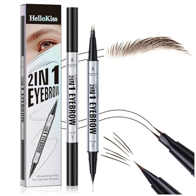 2 Prong Tip Microblading Eyebrow Pen - 2-in-1 Waterproof Eyebrow Pencil, Long-Lasting Natural Hair-Like Brows, Smudge-Proof & Easy to Use (03#Dark Brown)