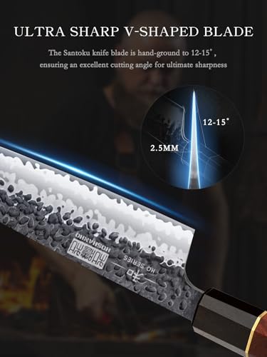 HOSHANHO 7-Inch Japanese Santoku Knife - High Carbon Steel Kitchen Chef Knife