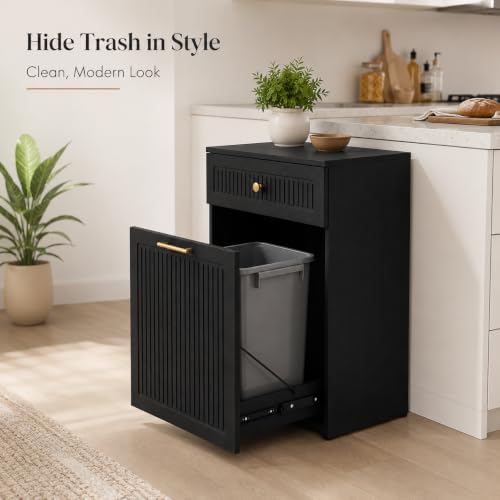 Black 13 Gallon Pull-Out Trash Can Cabinet with Drawer - Space Saver Kitchen Organizer