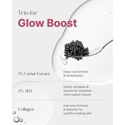 Delere Caviar AHA 3% Glow Toner | Korean Collagen Exfoliating Toner | Korean Exfoliator for Radiance, Collagen Skin Care, 250ml