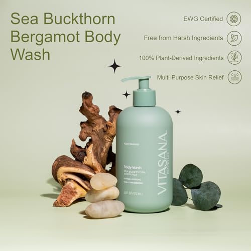 Vitasana Natural Body Wash for Sensitive Skin - Sea Buckthorn & Bergamot, 16 oz - Hypoallergenic, Plant-Derived, EWG Verified, Paraben & Sulfate-Free, Cruelty-Free