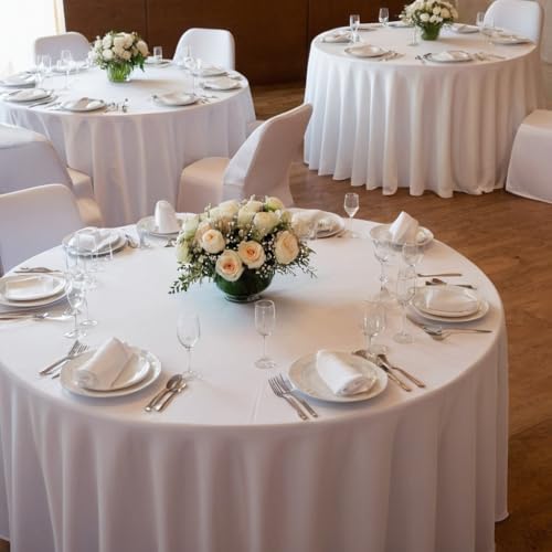 White Spandex Table Skirts for 60 Inch Round Tables - 6 Pack - Wedding & Party Decor