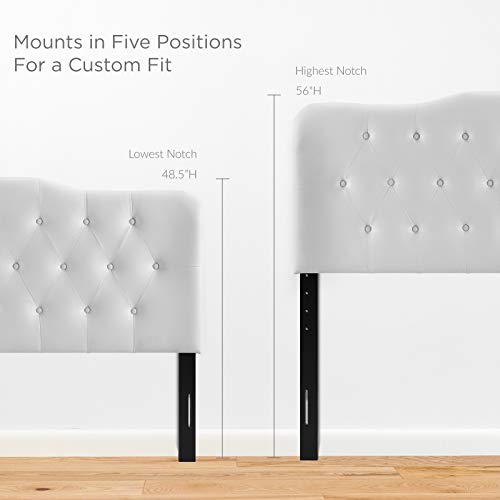 Full Headboard with Tufted Button Design - Faux Leather Upholstered Bed Frame in White