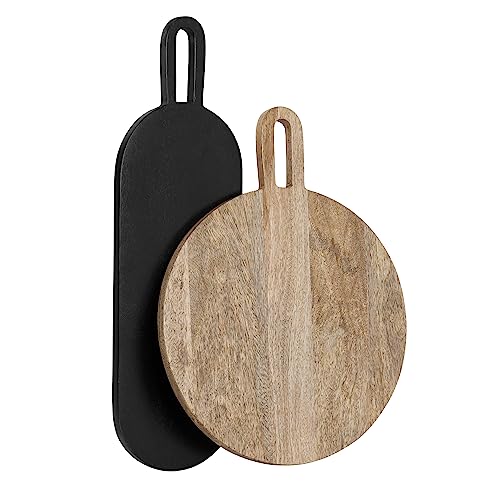 Kate and Laurel Staven 2-Piece Serving Boards Set Natural/Black, Modern Food-Safe Mango Wood