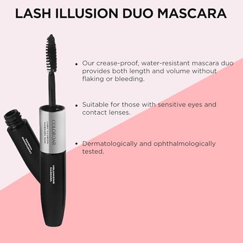 Colorbar Lash Illusion Mascara Duo - Lash Lengthening and Volumizing Mascara - Clump-Free, Crease-Proof, and Non-Flaking - Black - 0.27 oz