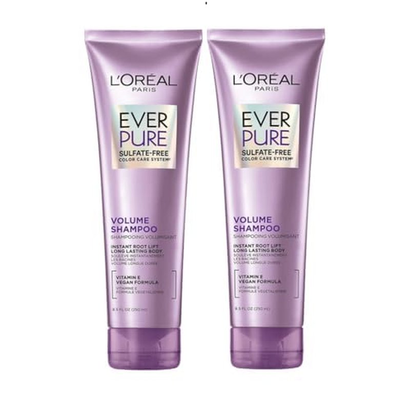 L'Oreal Paris EverPure Volume Sulfate Free Shampoo for Color-Treated Hair, Volume + Shine for Fine, Flat Hair, with Lotus Flower, 2 Count (8.5 Fl; Oz each) (Packaging May Vary)
