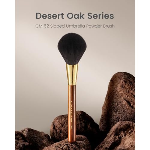 Desert Oak Series Sloped Umbrella Powder Brush - Angled Top for Effortless Powder Application, Premium Goat Hair Bristles with Bubinga Handle & Golden Brass Ferrule (CM 162)