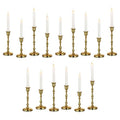 Gold Brass Taper Candle Holders Bulk - 5 Sets (15 Pcs) Vintage Bamboo Design