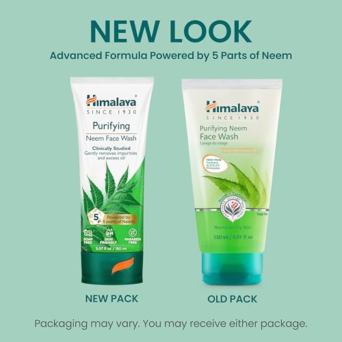 Himalaya Purifying Neem Face Wash, Normal to Oily Skin, Turmeric, Vegan, Cruelty Free, Soap and Paraben Free, Dermatologically Tested, SLS/SLES Free, 5.07 Fl Oz, 150 mL, 1 Pack