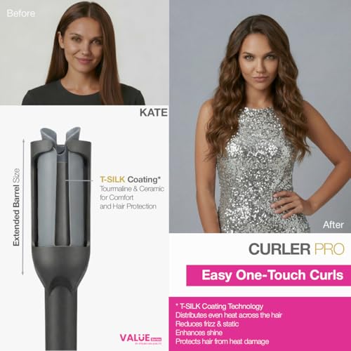 Atelier Lisa Qualite Automatic Curling Iron with Long Barrel - Beach Wave & Ringlet Styling, 1 1/4 Inch