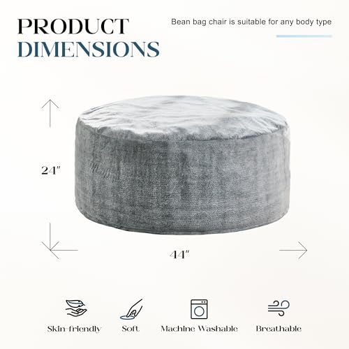 Hobestluk 4FT Grey Giant Bean Bag Chair for Adults with Filler & Removable Cover