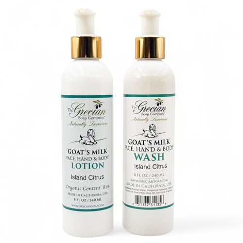 Goat Milk Body Lotion & Face & Body Wash Set - Island Citrus Scent, 8oz Each