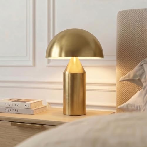 Brightech Venus Mushroom Table Lamp Brass - Dimmable Modern Accent Light for Living Room & Bedroom