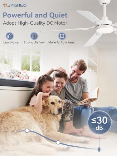 ZMISHIBO 52-Inch Modern Ceiling Fan with Lights & Remote Control - White, Indoor Use