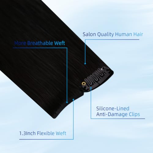 U Extension Seamless Clip-In Human Hair Extensions 16 Inch Natural Black 2 Pcs
