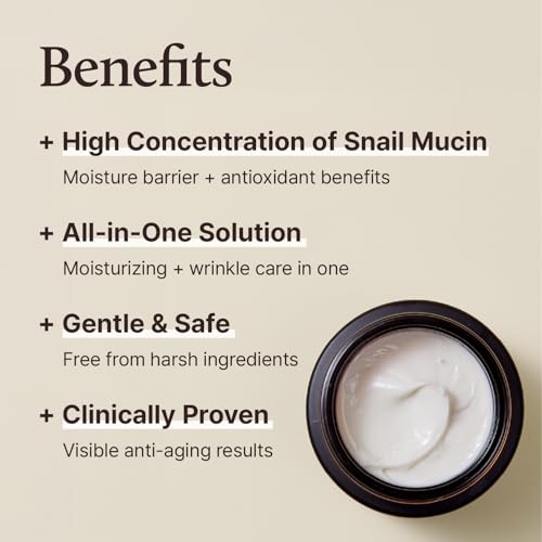 Snail Mucin Face Moisturizer - Hydrating Lightweight Cream for Skin Elasticity