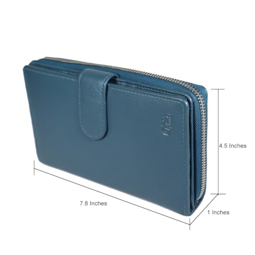 Mou Meraki Big Fat RFID Blocking Leather Organizer Checkbook Wallet for Women – Teal Blue Clutch