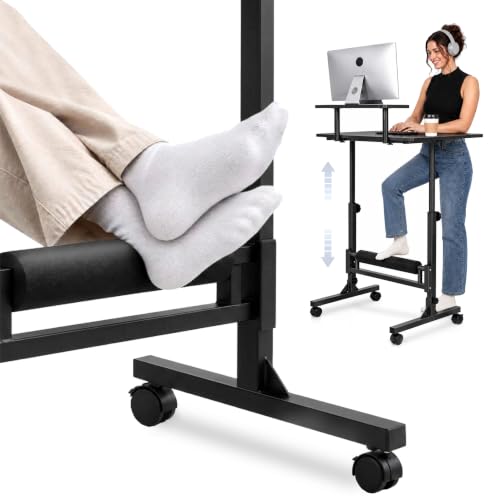 Black Small Rolling Adjustable Height Standing Desk - Portable 31.5x15.7 Tabletop
