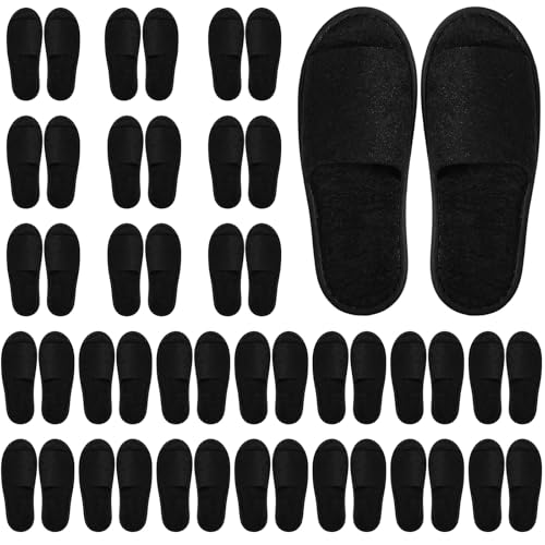 Geyoga Large Black Open Toe Spa Slippers 24 Pairs - Comfortable Footwear