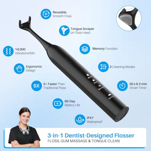 Voraiya Electric Flosser 3-in-1 Dental Floss & Refill Heads - Ink Black