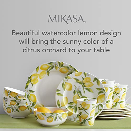 Lemons Bone China Dinnerware Set - Service for 4, Includes Plates & Mugs