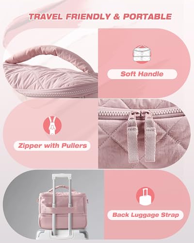 Pink Quilted Nail Polish Organizer Bag Holds 42 Bottles & Nail Lamp