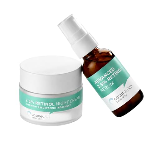 Cosmedica Retinol Serum 2.5% & Anti-Aging Cream Set - Skin Brightening, Wrinkle & Spot Treatment