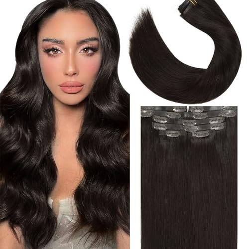 Darkest Brown 16 Inch Seamless Clip-In Human Hair Extensions - 110g