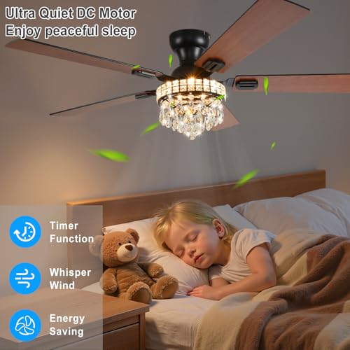 Black & Walnut 52-Inch Flush Mount Ceiling Fan with Light & Remote