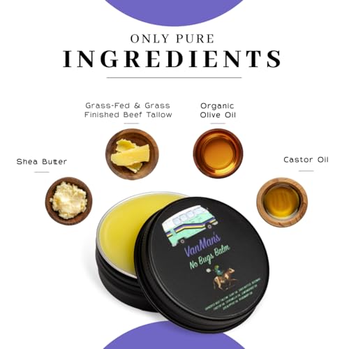 Vanman's - Bug Balm - Bug-Repellent Balm with Grass-Fed/Finished Beef Tallow for Skin, Organic Cold Pressed Extra Virgin Olive Oil, Shea Butter, Castor Oil, Beeswax, and Essential Oils - 2.2 oz