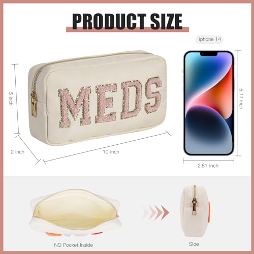 Personalized Chenille Letter Patch 2pcs MEDS and RX Bags Set Beige - Travel & Medicine Storage