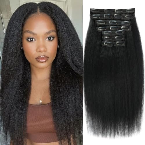 KS #1B Natural Black 14 Inch Kinky Straight Clip-In Hair Extensions 8pcs 110g
