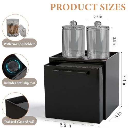 Disposable Face Towels Holder Set with 2 Qtip Organizers - Black
