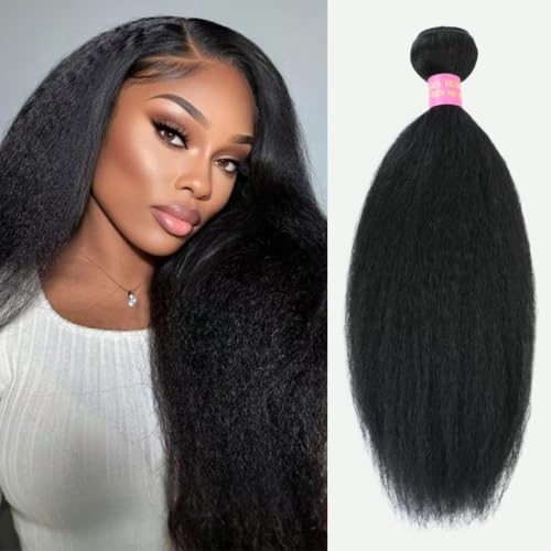 Natural Black 16 Inch Kinky Straight Human Hair Bundles - Unprocessed Brazilian Virgin Hair for Black Women