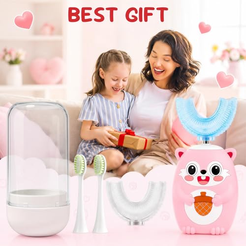 Kids U-Shaped Electric Toothbrush for Children’s Full-Mouth Cleaning Pink - 3 Modes