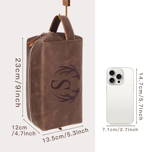 Travel Toiletry Bag for Men Personalized Groomsmen Proposal Gift Idea Bachelor Party Favor Monogrammed Initial Letter PU Leather Waterproof Shaving Bag Travel Essentials Storage Bags (N)