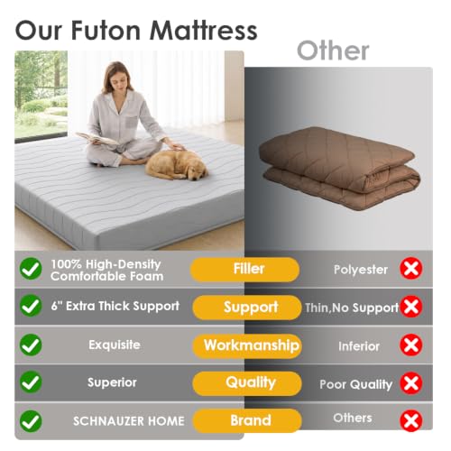 6-Inch Thick Floor Mattress - Japanese Futon for Sleeping & Lounging