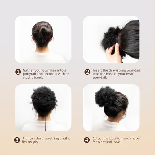 FEIPRO 4 Inch Small Afro Puff Ponytail for Kids - Natural Black Hair Bun Pack of 1