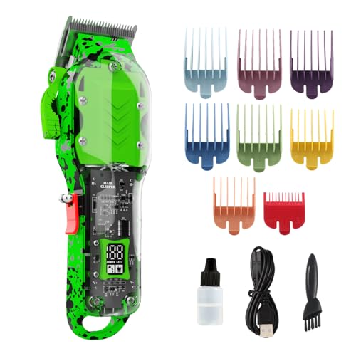 Professional Hair Clippers for Men, Cordless Barber kit for Hair Cutting & Grooming, Hair Clippers Set for Barber Haircut with LED Display 8 Fade Taper Combs(Green)