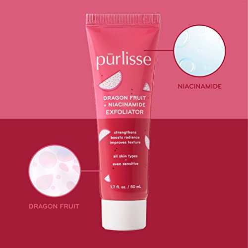 pürlisse Dragonfruit + Niacinamide Face Exfoliator - Brightening Skin Scrub for Radiance & Texture - Strengthens Barrier, Reduces Blemishes, Anti-Aging - 1.7 Fl oz