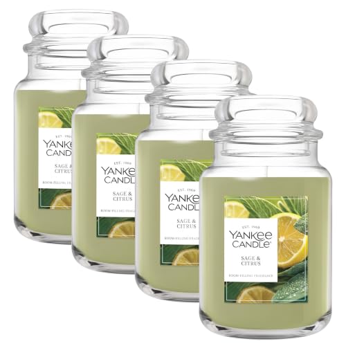 Yankee Candle Sage & Citrus Large Jar Candle Pack of 4 - Up to 150 Hours Burn Time, Giftable Home Fragrance