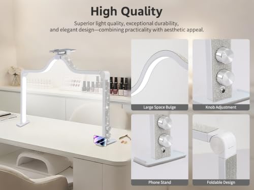 Foldable Half Moon Nail Desk Lamp with Phone Holder - 34.5 Inch White