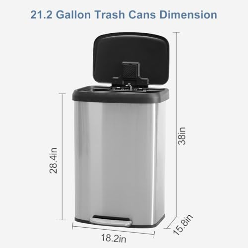 DUMOS 21 Gallon Kitchen Trash Can with Lid - Silver, Step-Activated
