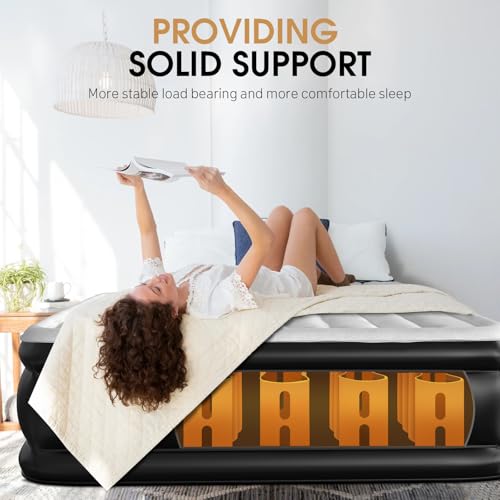 Queen Air Mattress with Built-In Pump Grey 18-Inch Raised for Guests & Camping
