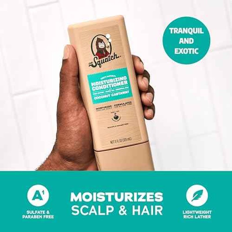 Dr. Squatch Natural Hair Bundle for Men - Healthy, Full Looking Hair - Coconut Castaway Shampoo (8 fl oz), Coconut Castaway Conditioner (11.5 fl oz)