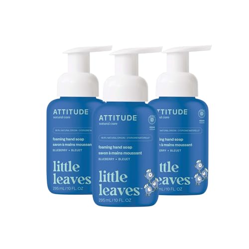 ATTITUDE Foaming Hand Soap for Kids, EWG Verified, Dermatologically Tested, Plant- and Mineral-Based Ingredients, Vegan, Blueberry, 10 Fl Oz (Pack of 3)