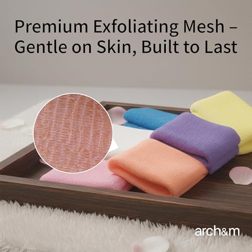Exfoliating Washcloth 12 Pack - Black, Off-White, Navy Blue, Extra Long Body Scrubbing Cloths
