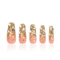 Press On Nails Stardust Gold Rhinestone - Reusable Full Cover Coffin Nails - Handmade 1.3 in - M Variation