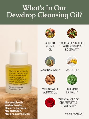 Dewdrop Oil Cleanser - Gentle Makeup & Sunscreen Remover with Chamomile & Pink Grapefruit, 1oz